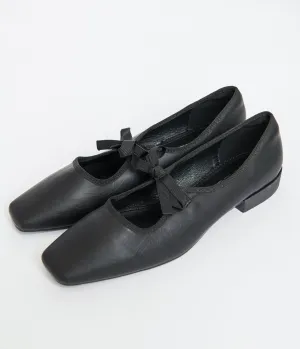 1960s Black Leatherette Bow Strap Flats