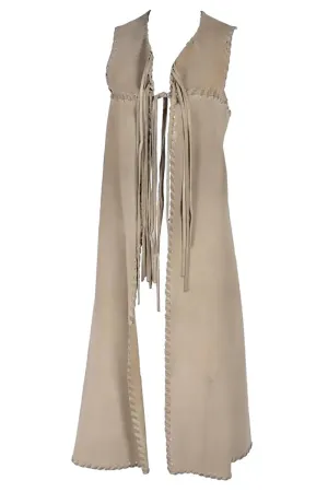 1970's Vintage Suede Long Vest W/ Hippie Bohemian Fringe