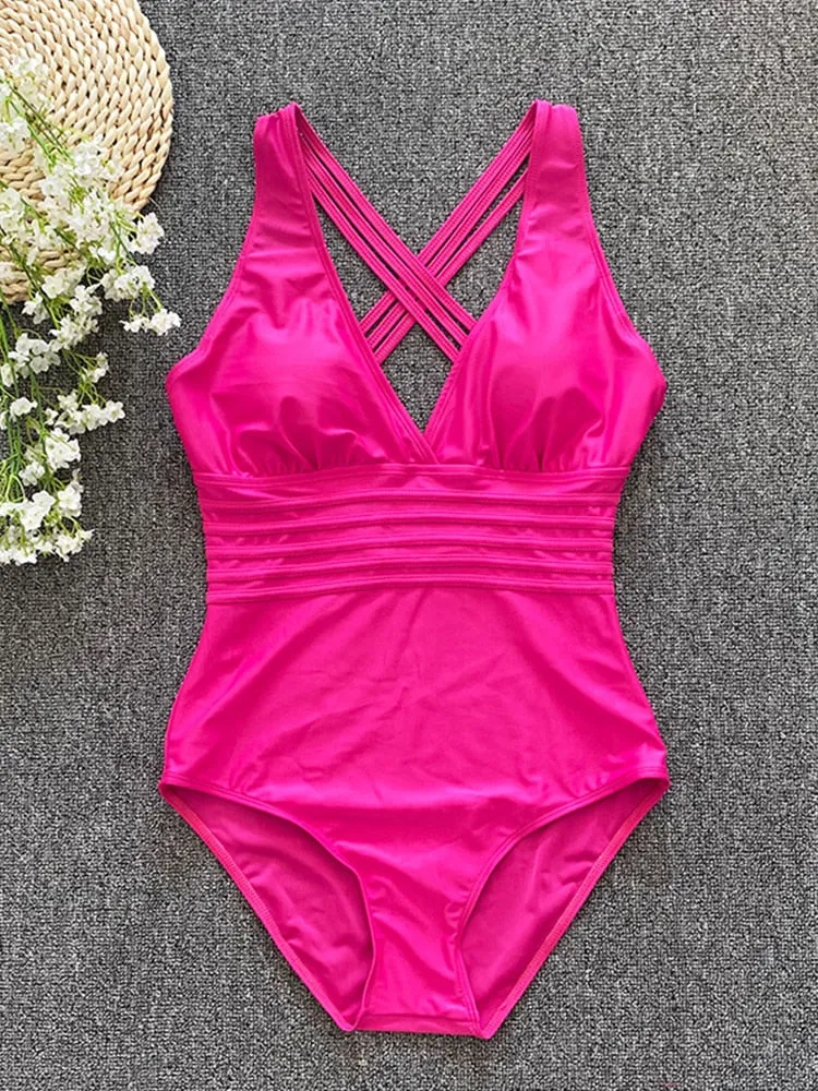 2023 Sexy Cross Back One-Piece Swimsui