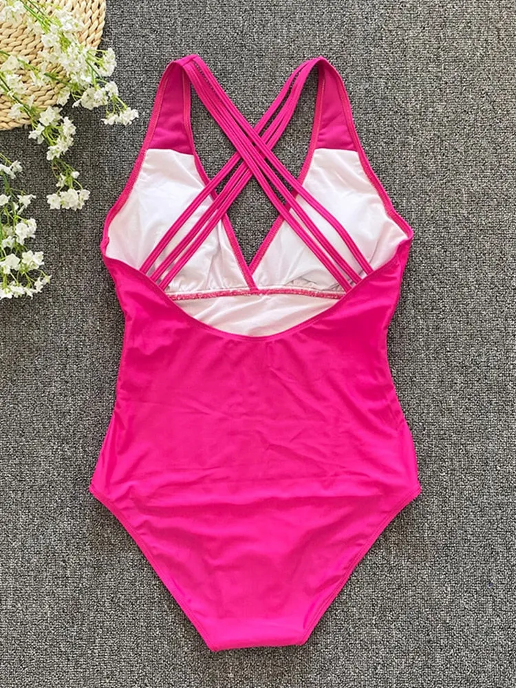 2023 Sexy Cross Back One-Piece Swimsui