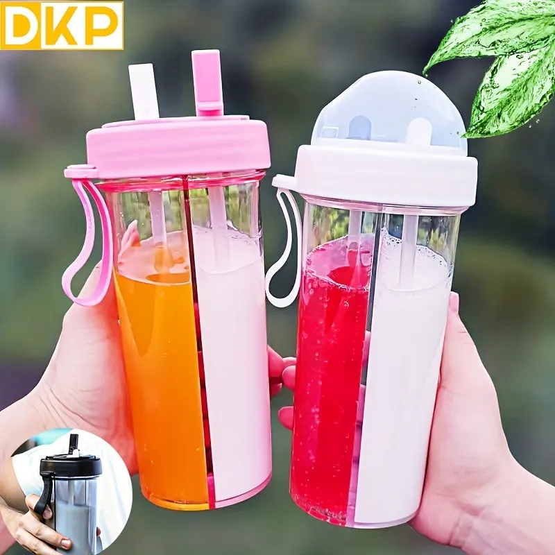 420ml/21.2oz 600ml DKP Double-Drinking Water Bottle - 14.8oz Creative Cup With Straws For Adults - Perfect For Outdoors, Cycling, Camping, Hiking, Travel, Office, Gym, And School