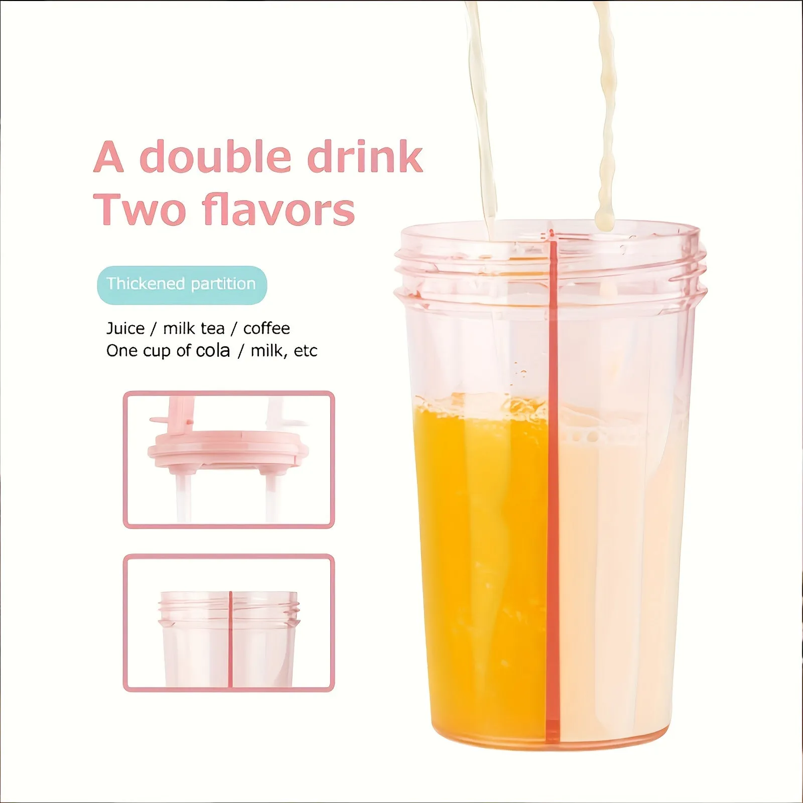 420ml/21.2oz 600ml DKP Double-Drinking Water Bottle - 14.8oz Creative Cup With Straws For Adults - Perfect For Outdoors, Cycling, Camping, Hiking, Travel, Office, Gym, And School