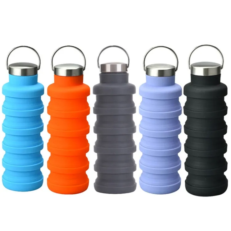 500ml Outdoor Sports Silicone Telescopic Cup Portable Foldable Travel Water Kettle(Orange Handle Lid)