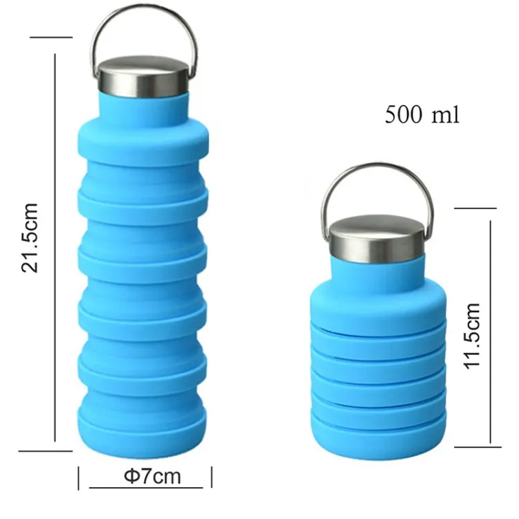 500ml Outdoor Sports Silicone Telescopic Cup Portable Foldable Travel Water Kettle(Orange Handle Lid)