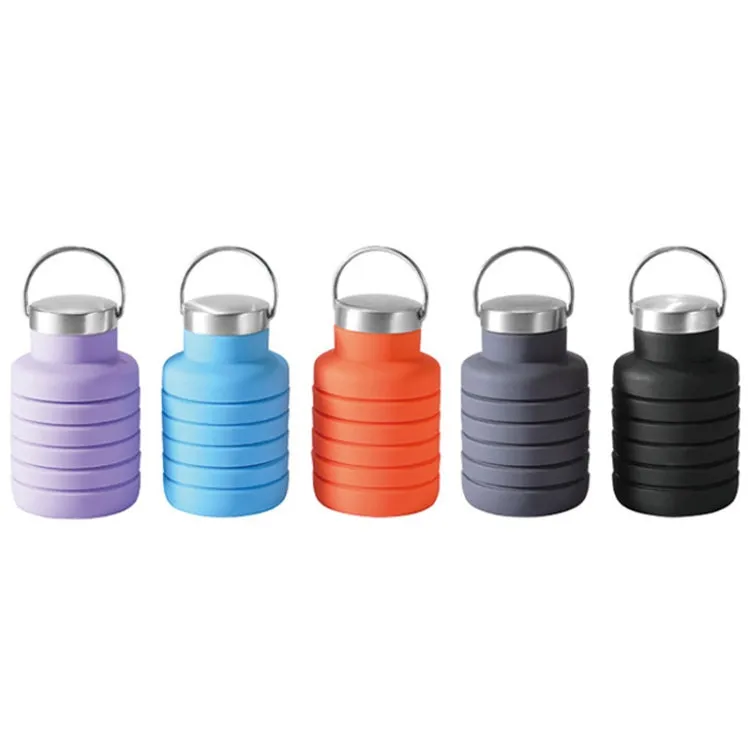 500ml Outdoor Sports Silicone Telescopic Cup Portable Foldable Travel Water Kettle(Orange Handle Lid)