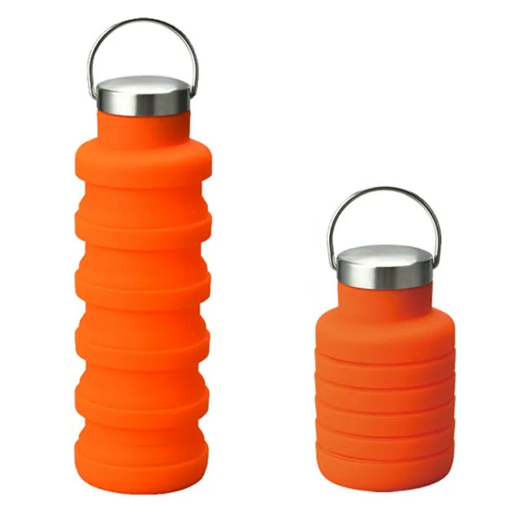 500ml Outdoor Sports Silicone Telescopic Cup Portable Foldable Travel Water Kettle(Orange Handle Lid)