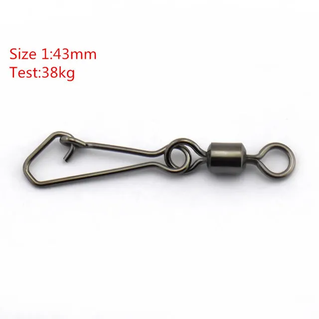 50pcs/lot Stainless Steel Fishing Bearing MS QL Swivels Interlock Rolling Swivel with Hooked Snap  Fishing Hook Connector Tackle