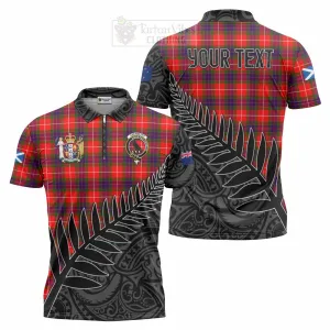 Abernethy Crest Tartan Zipper Polo Shirt with New Zealand Silver Fern Half Style