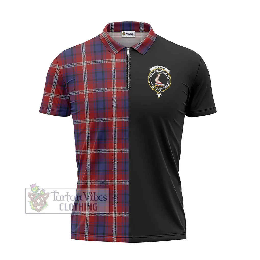 Ainslie Tartan Zipper Polo Shirt with Family Crest and Half Of Me Style