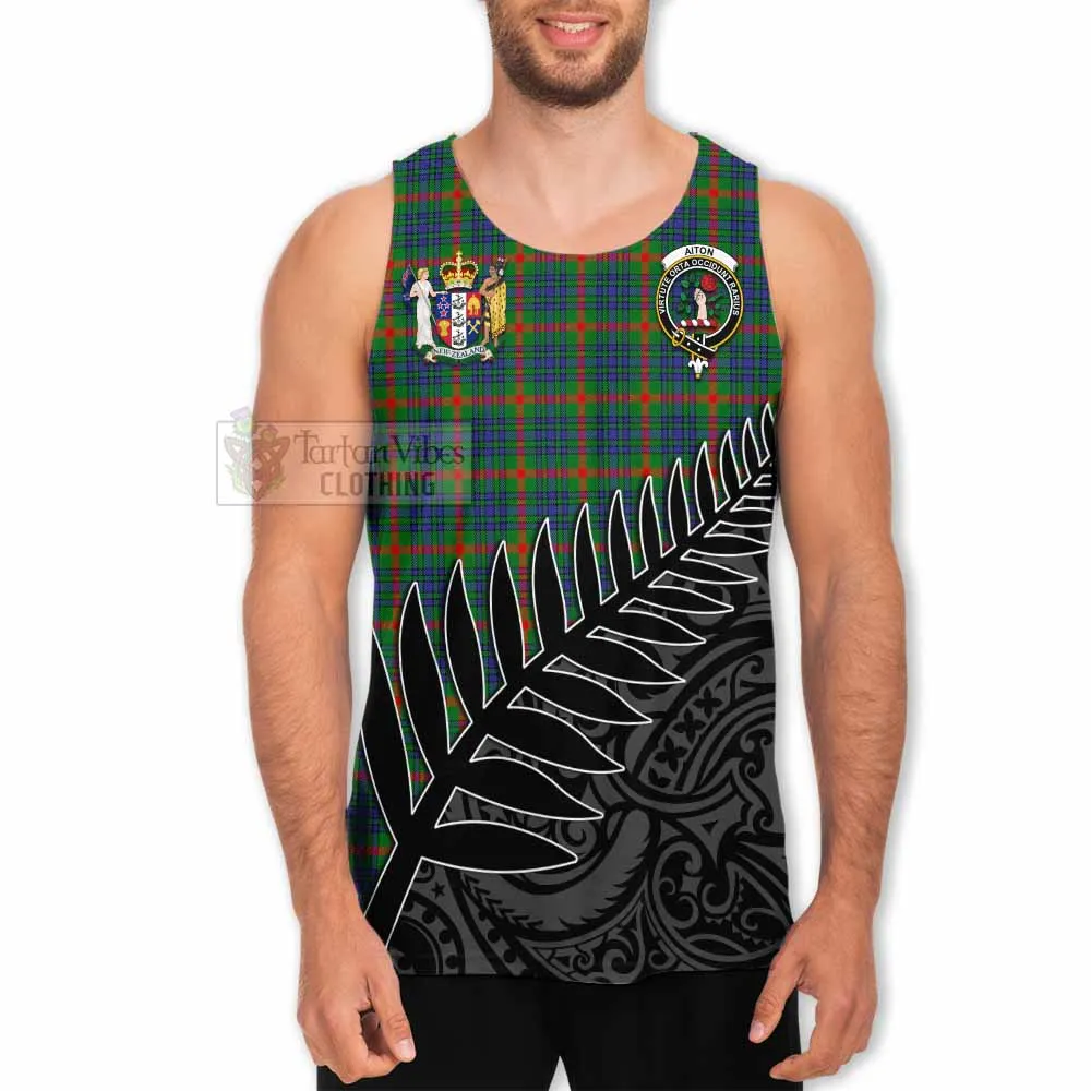 Aiton Crest Tartan Men's Tank Top with New Zealand Silver Fern Half Style