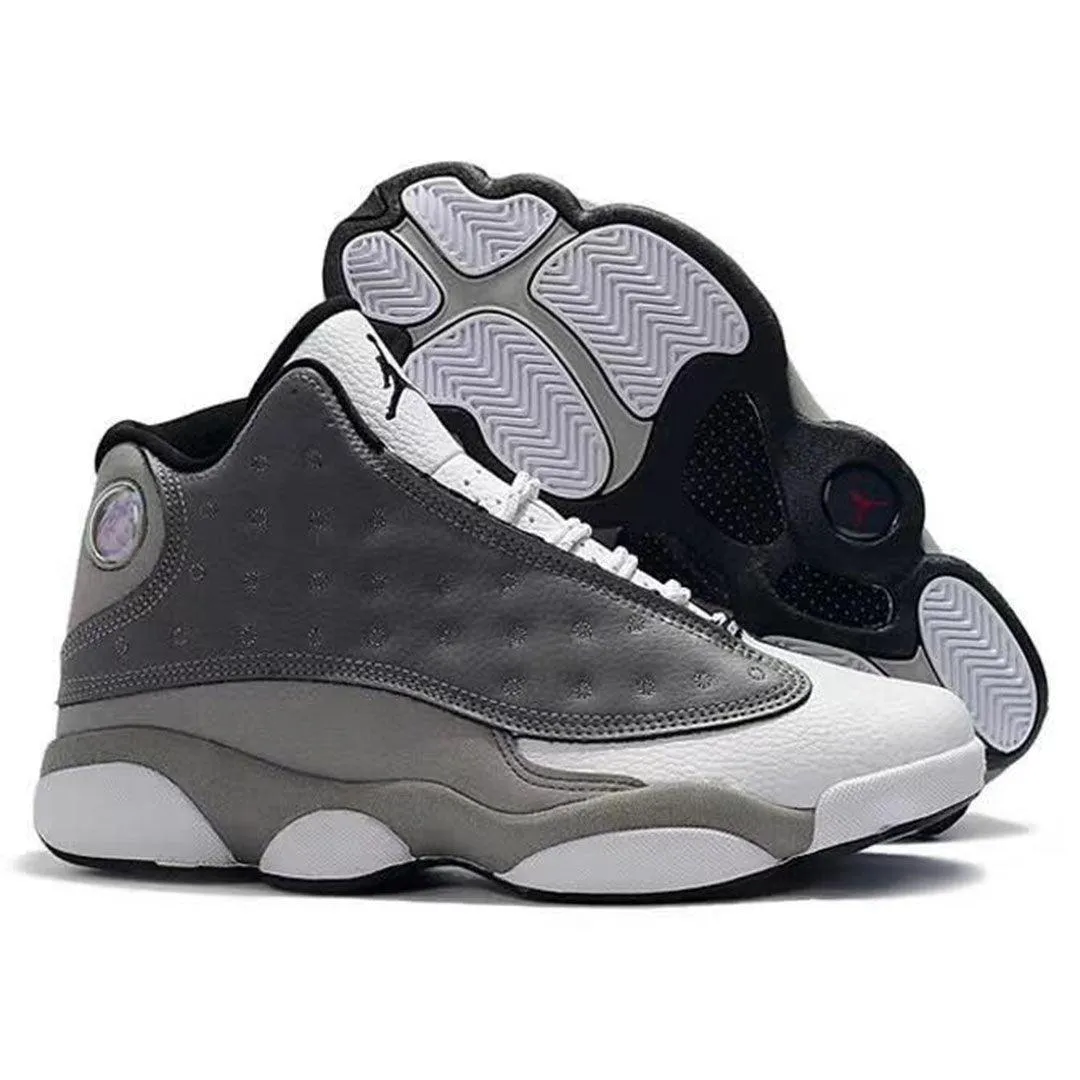 AJ 13 Retro Men's Basketball Sneakers White-Grey