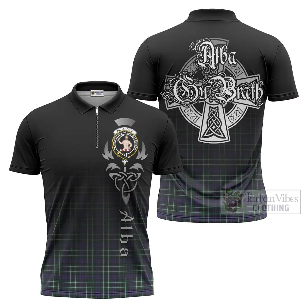 Allardice Tartan Zipper Polo Shirt Featuring Alba Gu Brath Family Crest Celtic Inspired