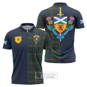 Allison Tartan Zipper Polo Shirt Alba with Scottish Lion Royal Arm Half Style