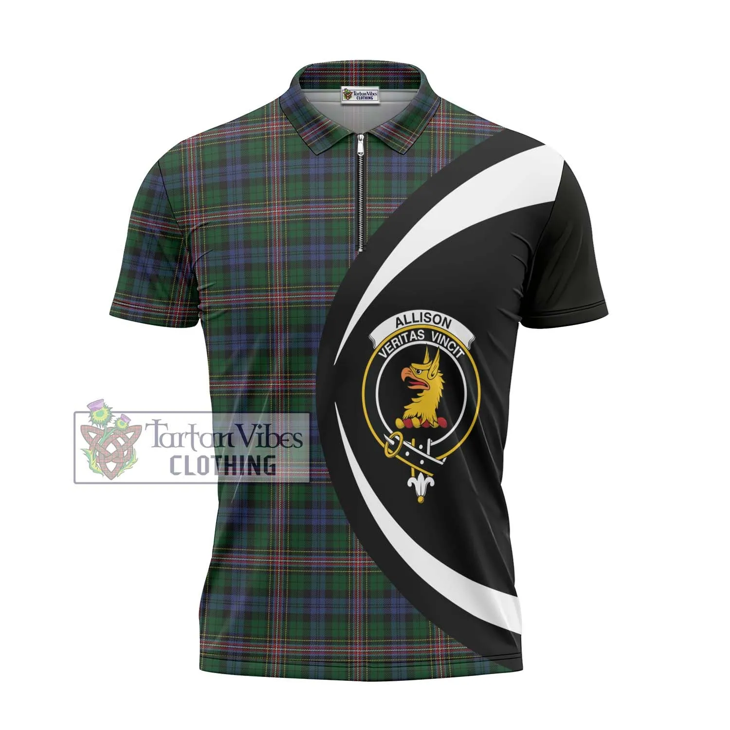 Allison Tartan Zipper Polo Shirt with Family Crest Circle Style