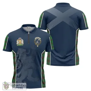 Anstruther Tartan Zipper Polo Shirt with Family Crest and Lion Rampant Vibes Sport Style