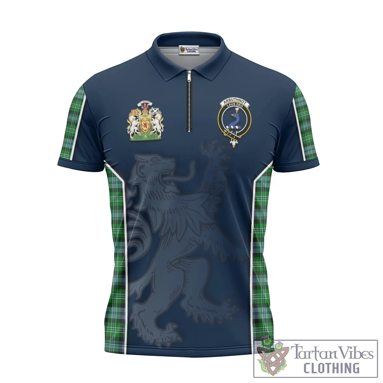 Arbuthnot Ancient Tartan Zipper Polo Shirt with Family Crest and Lion Rampant Vibes Sport Style