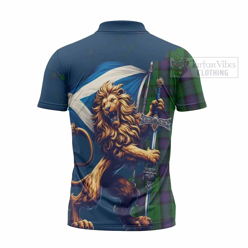 Armstrong Tartan Family Crest Zipper Polo Shirt with Scottish Majestic Lion