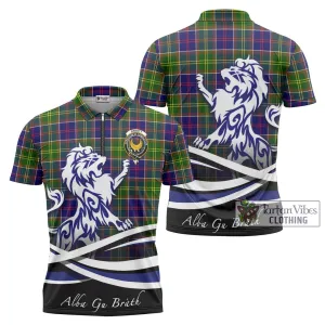 Arnott Tartan Zipper Polo Shirt with Alba Gu Brath Regal Lion Emblem