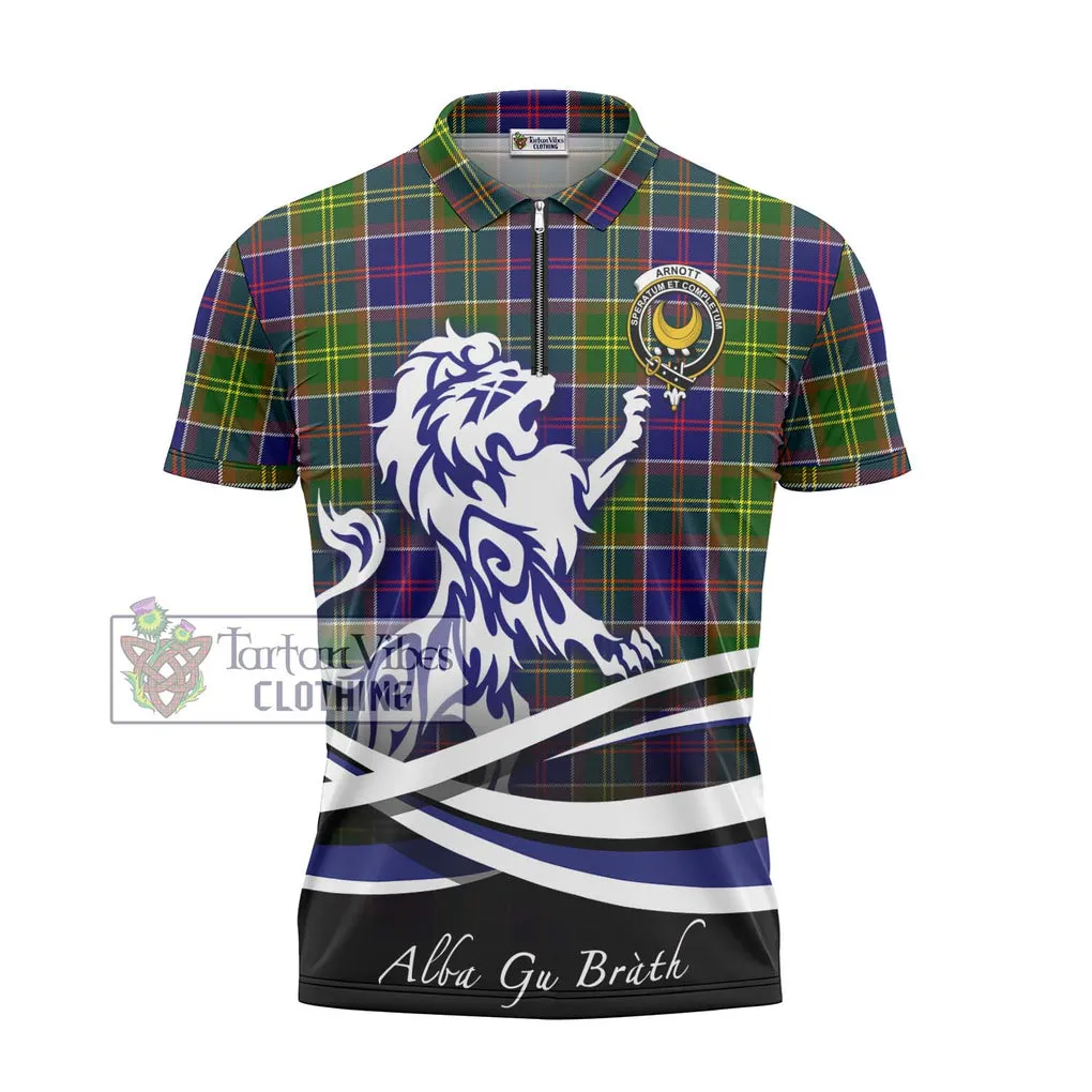 Arnott Tartan Zipper Polo Shirt with Alba Gu Brath Regal Lion Emblem