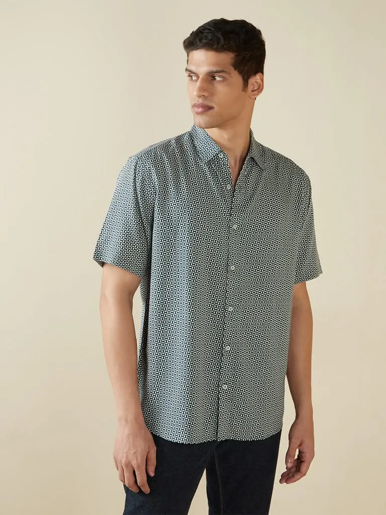 Ascot Teal Printed Relaxed-Fit Shirt