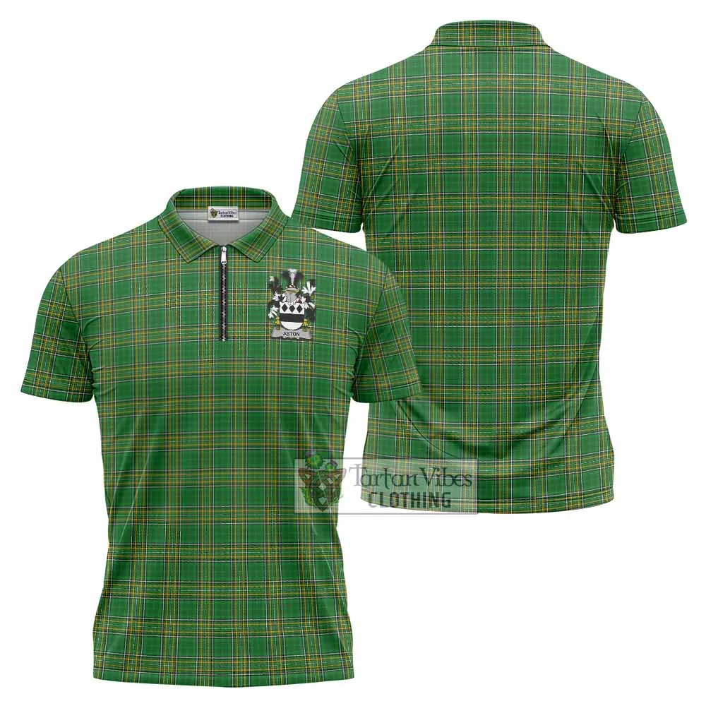 Aston Irish Clan Tartan Zipper Polo Shirt with Coat of Arms