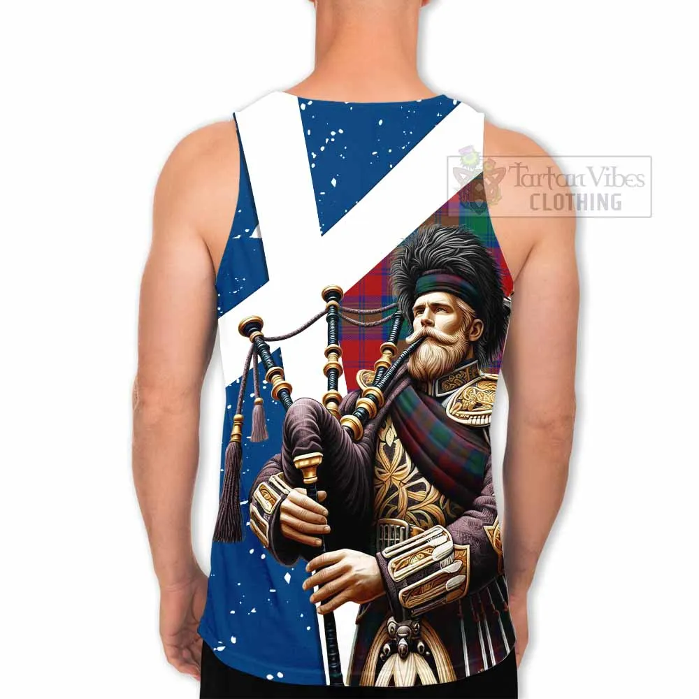 Auchinleck (Affleck) Tartan Men's Tank Top with Family Crest Scottish Bagpiper Vibes