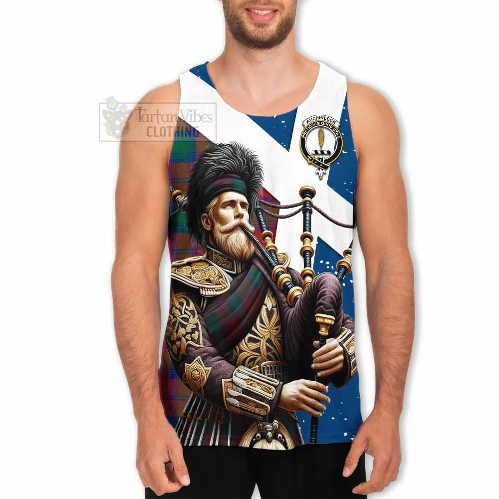 Auchinleck (Affleck) Tartan Men's Tank Top with Family Crest Scottish Bagpiper Vibes