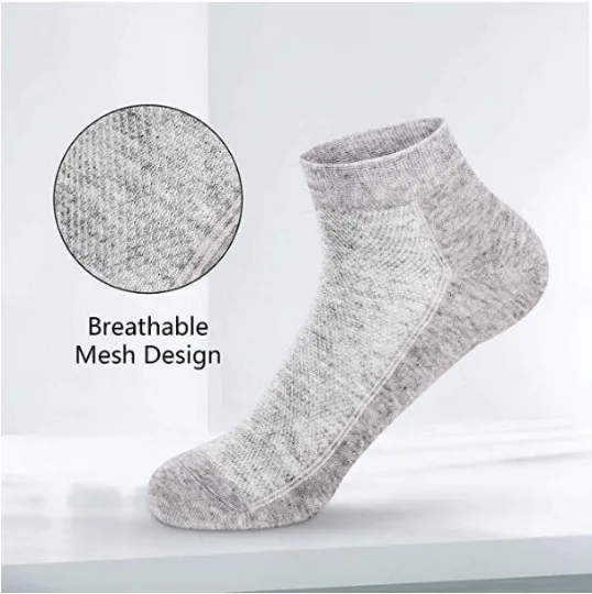 Bamboo Men Ankle Socks Thin Mesh Light Anti Odor Low Cut Soft Athletic Breathable Sock 5 Pairs