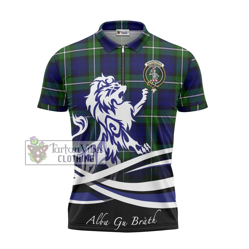 Bannerman Tartan Zipper Polo Shirt with Alba Gu Brath Regal Lion Emblem