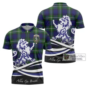 Bannerman Tartan Zipper Polo Shirt with Alba Gu Brath Regal Lion Emblem