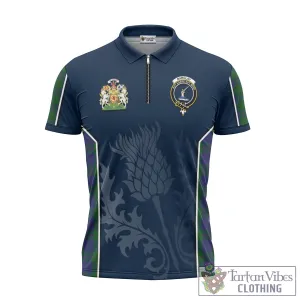 Barclay Tartan Zipper Polo Shirt with Family Crest and Scottish Thistle Vibes Sport Style