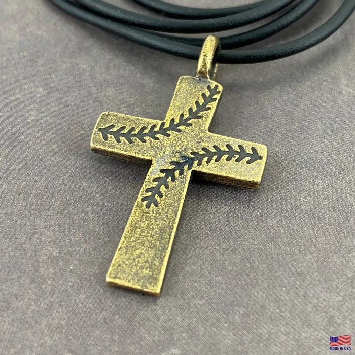 Baseball Stitch Cross Necklace Brass Finish