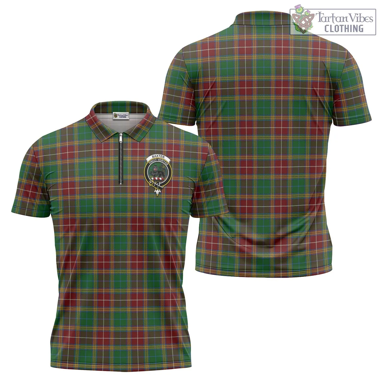 Baxter Tartan Zipper Polo Shirt with Family Crest