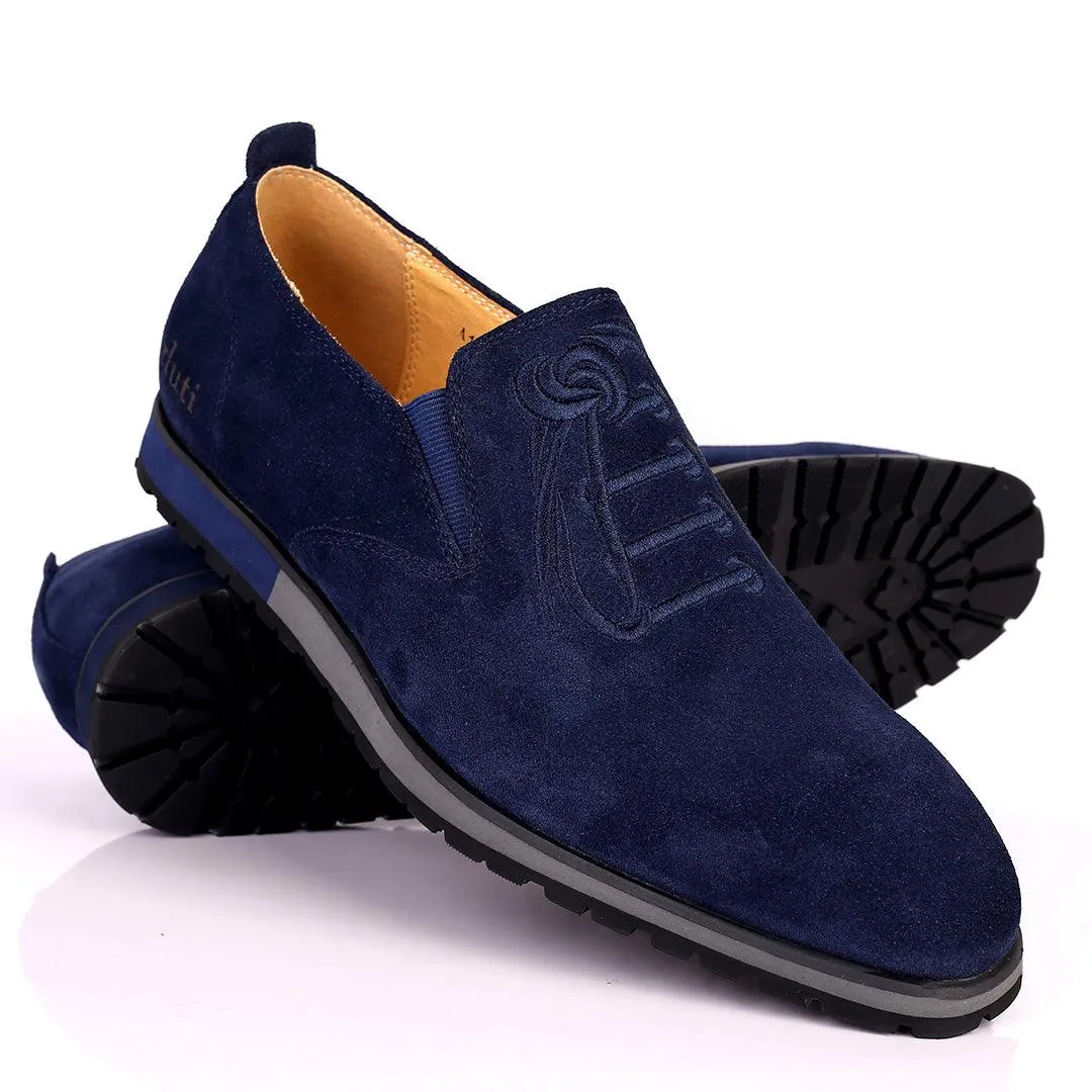 Berlut Lace Designed Blue Suede Formal Shoe