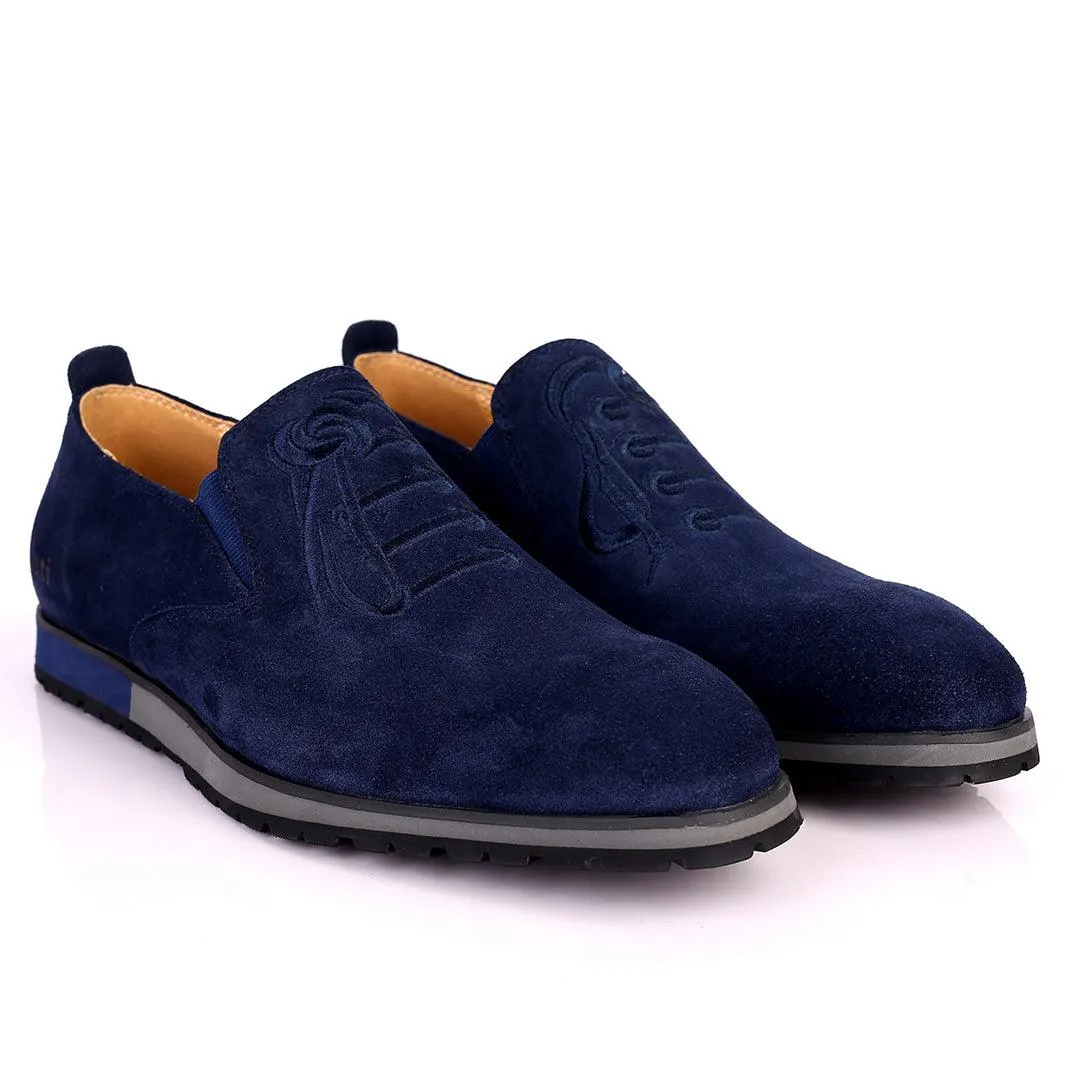 Berlut Lace Designed Blue Suede Formal Shoe