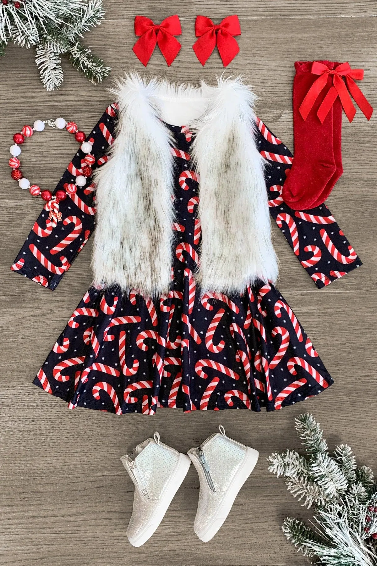 Black Candy Cane Winter Dress