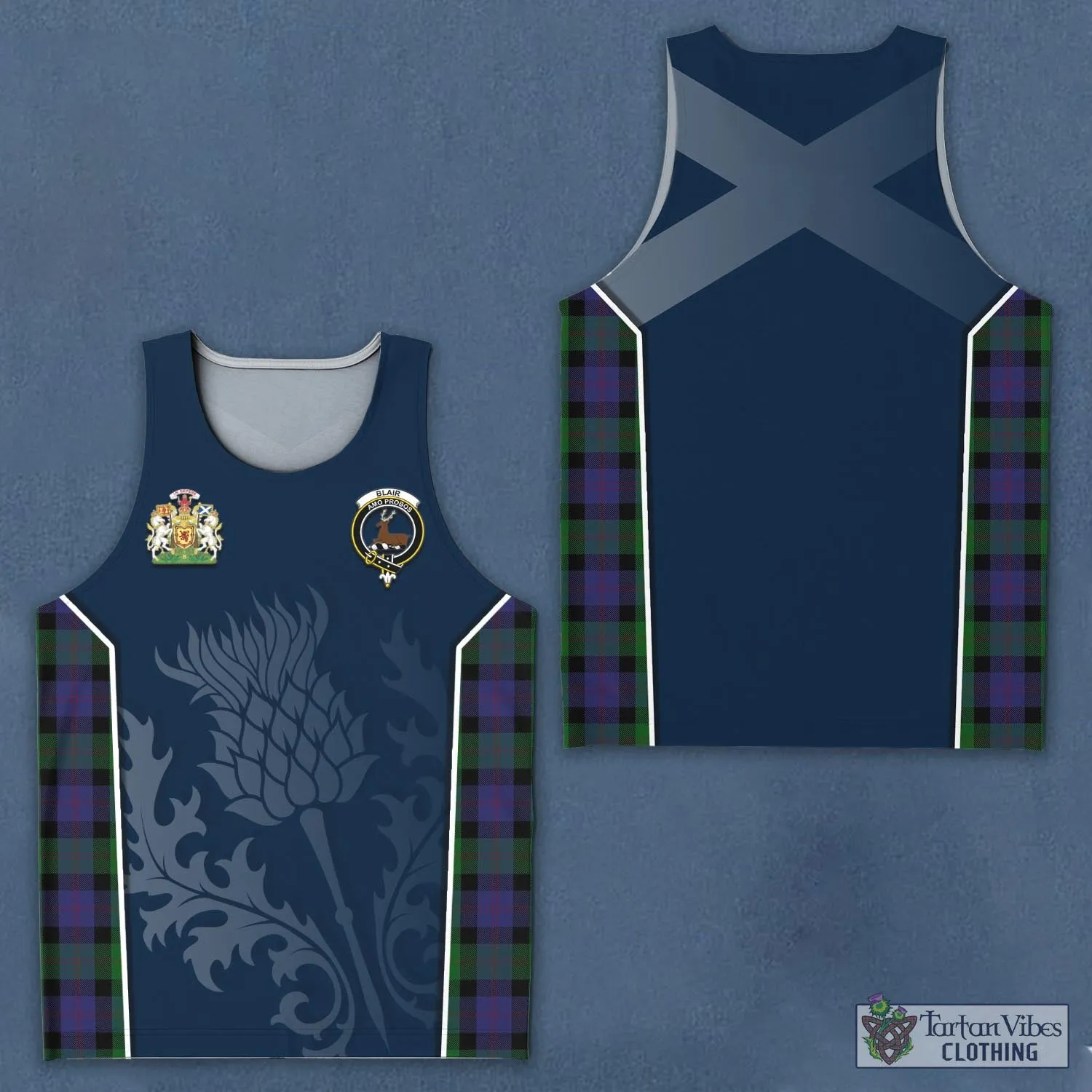 Blair Tartan Men's Tanks Top with Family Crest and Scottish Thistle Vibes Sport Style