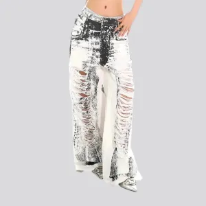 Boho distressed painted baggy jeans for women