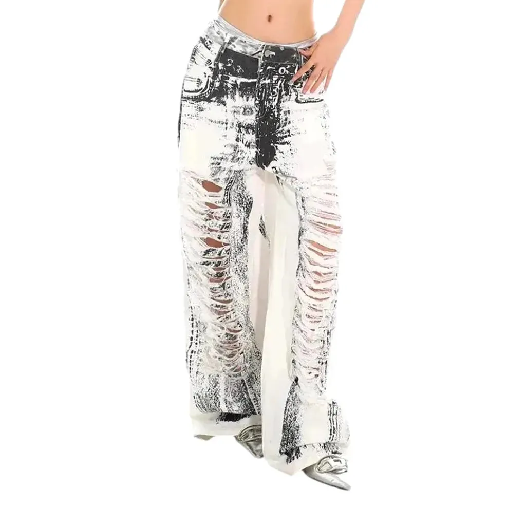 Boho distressed painted baggy jeans for women