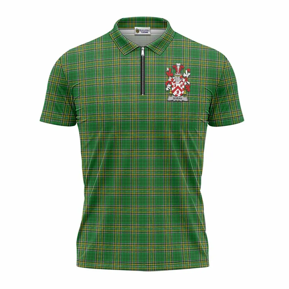 Boran Irish Clan Tartan Zipper Polo Shirt with Coat of Arms