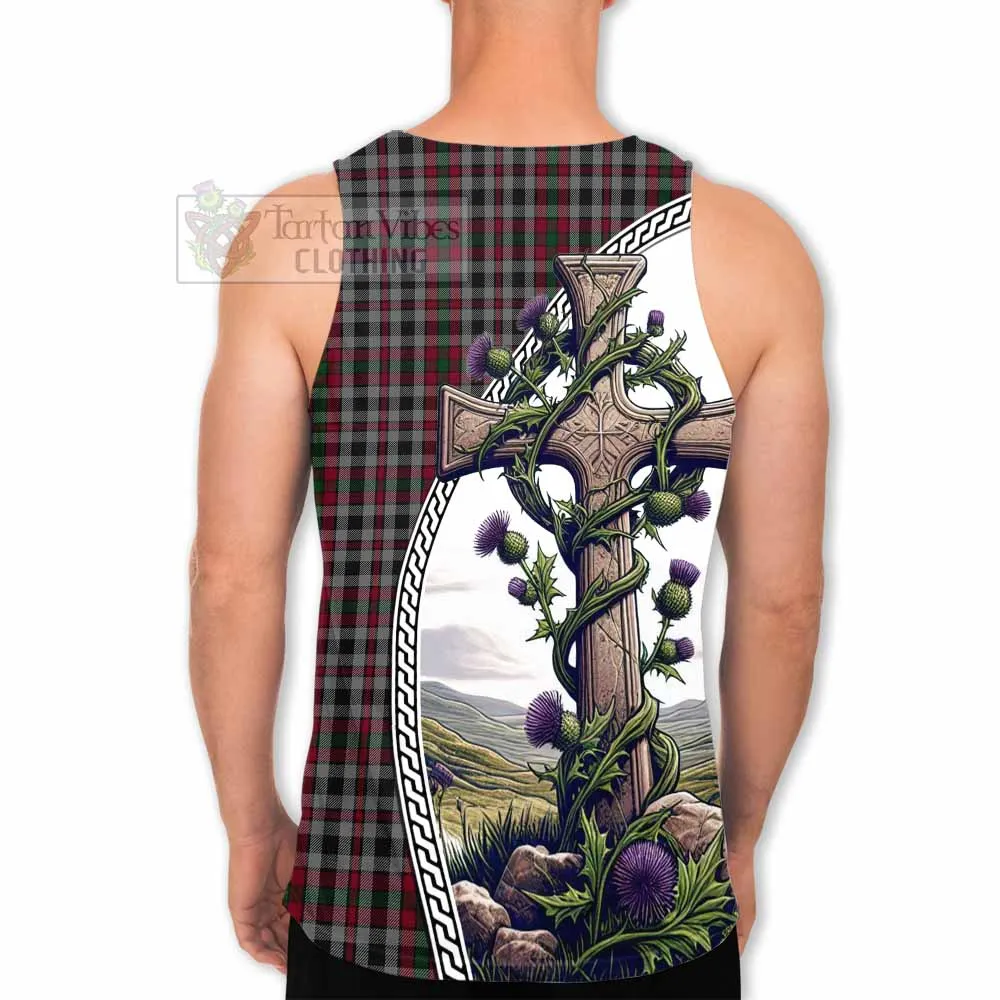 Borthwick Tartan Men's Tank Top with Family Crest and St. Andrew's Cross Accented by Thistle Vines