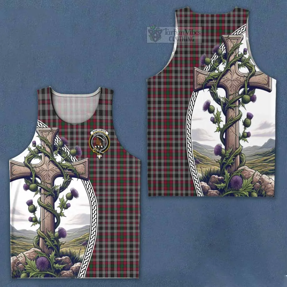 Borthwick Tartan Men's Tank Top with Family Crest and St. Andrew's Cross Accented by Thistle Vines