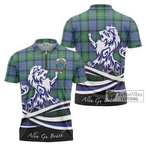 Bowie Ancient Tartan Zipper Polo Shirt with Alba Gu Brath Regal Lion Emblem