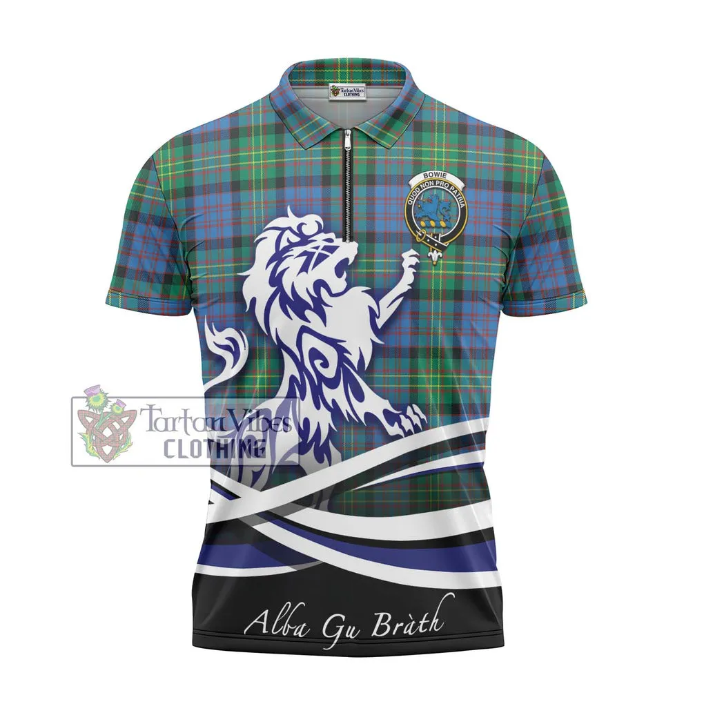 Bowie Ancient Tartan Zipper Polo Shirt with Alba Gu Brath Regal Lion Emblem