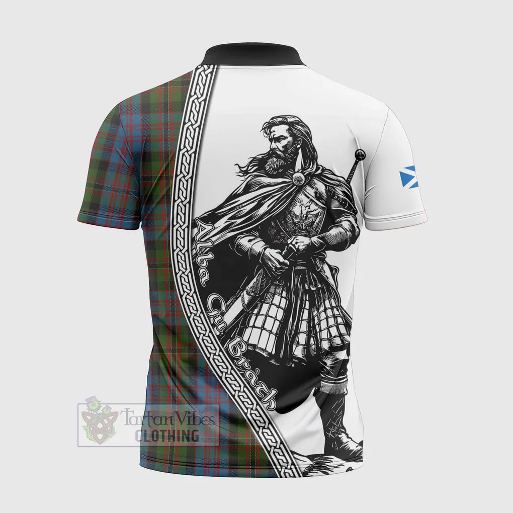 Bowie Tartan Clan Crest Zipper Polo Shirt with Highlander Warrior Celtic Style