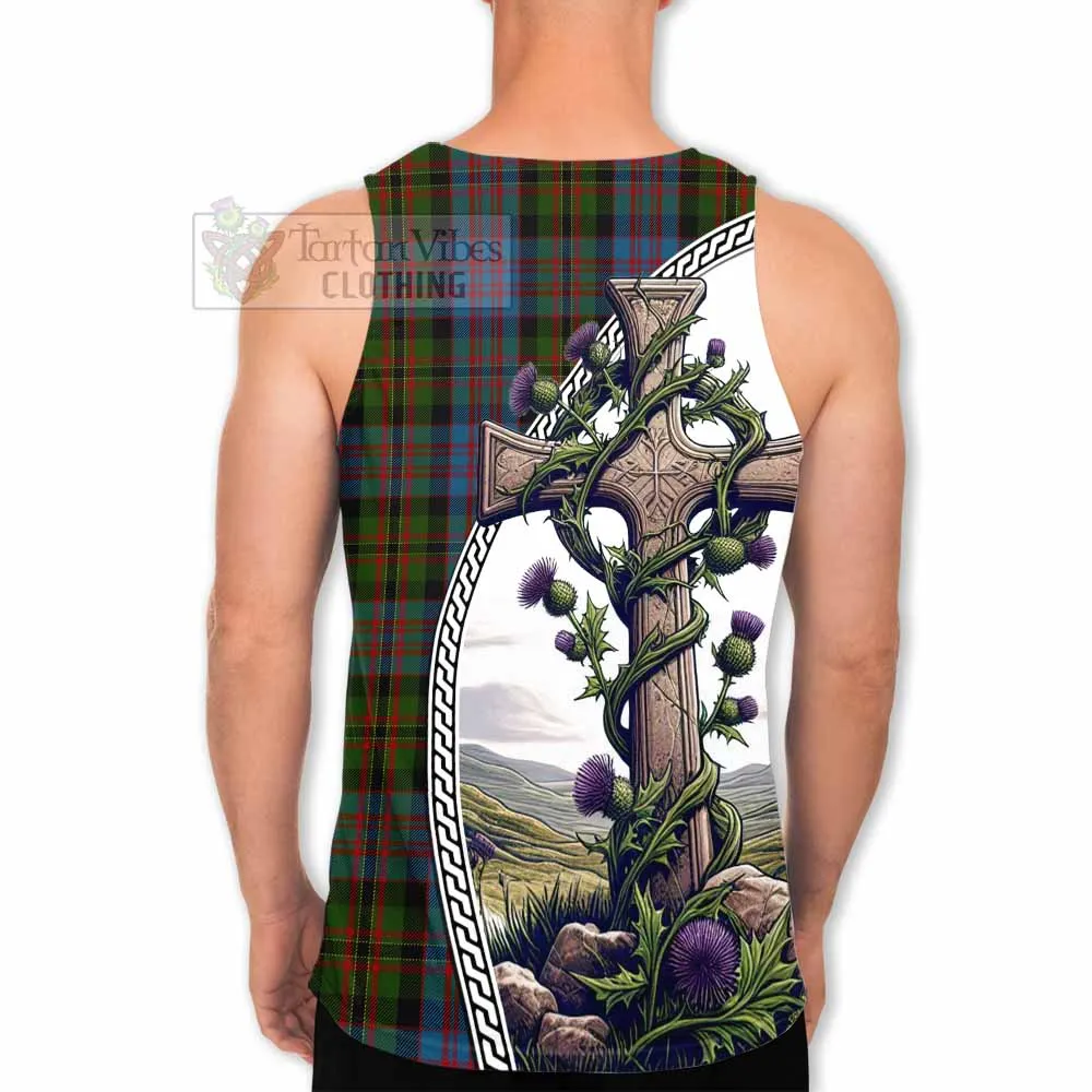 Bowie Tartan Men's Tank Top with Family Crest and St. Andrew's Cross Accented by Thistle Vines