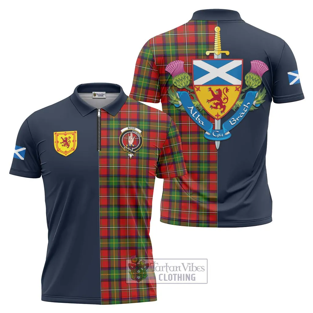 Boyd Tartan Zipper Polo Shirt Alba with Scottish Lion Royal Arm Half Style