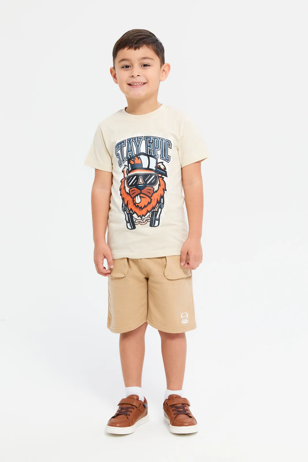 Boys Beige Basic Knit Shorts