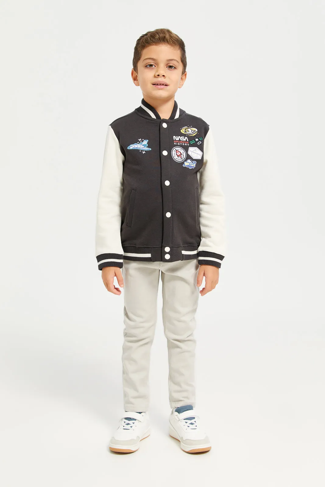 Boys Black And White Nasa Bomber Sweatshirt