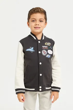 Boys Black And White Nasa Bomber Sweatshirt